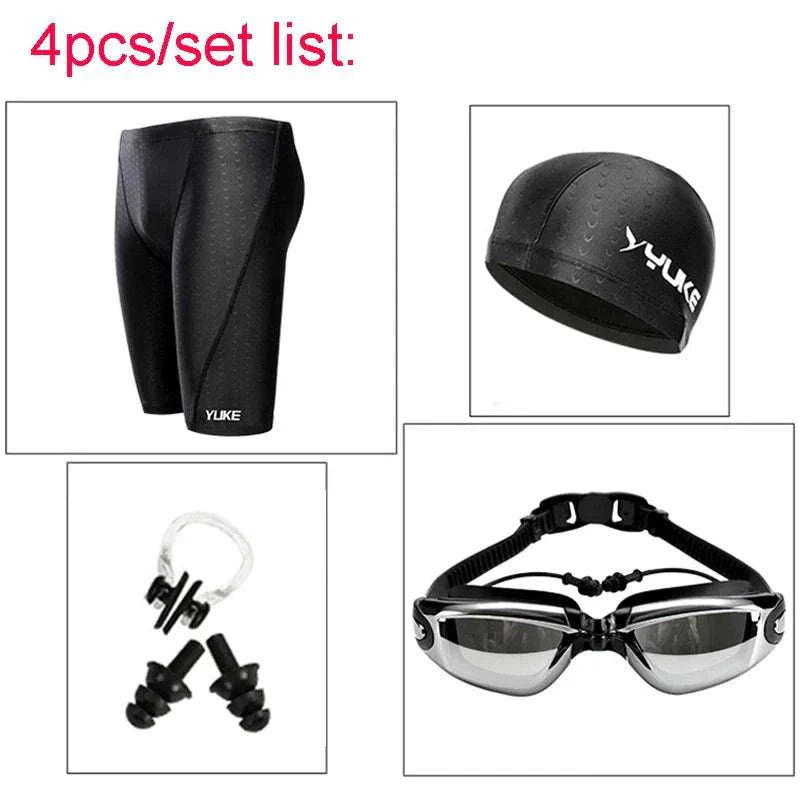 Men Swim Shorts Waterproof Goggles & Ear-plug Cap - MENLL